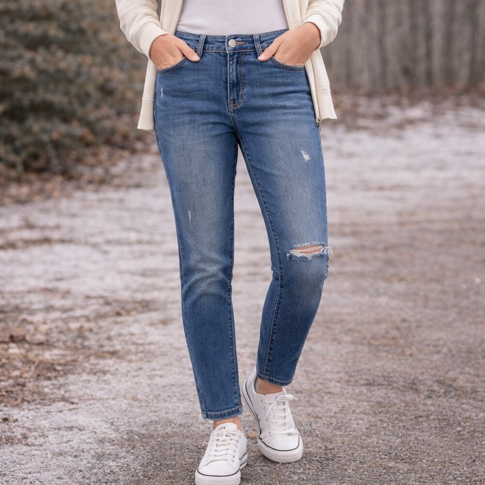 Old Navy Rockstar Mid Rise Skinny Jeans Women Size 6 Distressed Stretch Denim - Picture 1 of 9